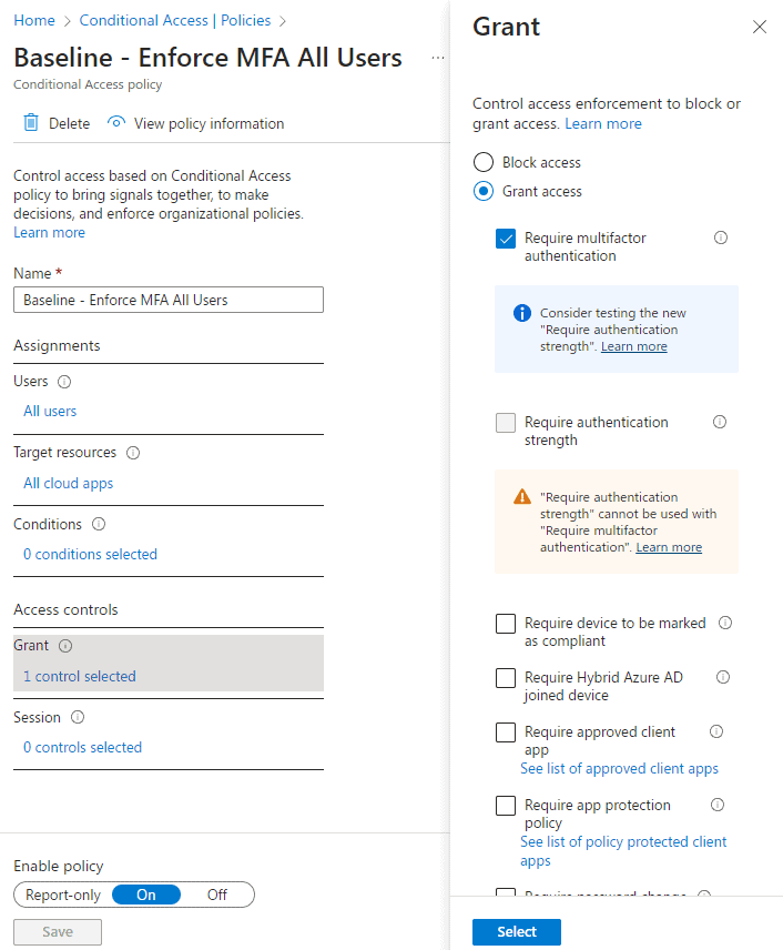 password, conditional access policy