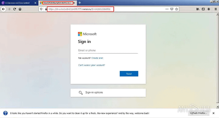 MS Credential Harvester. Notice the .RU domain