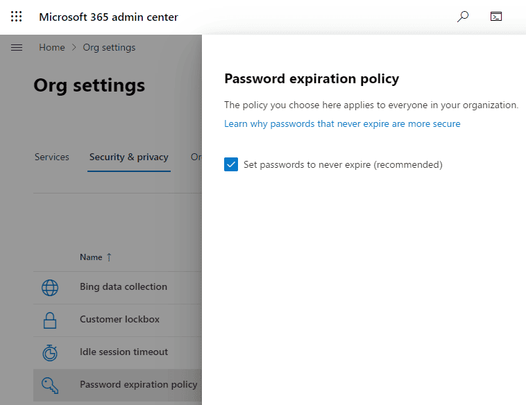 Disabling Password expiry