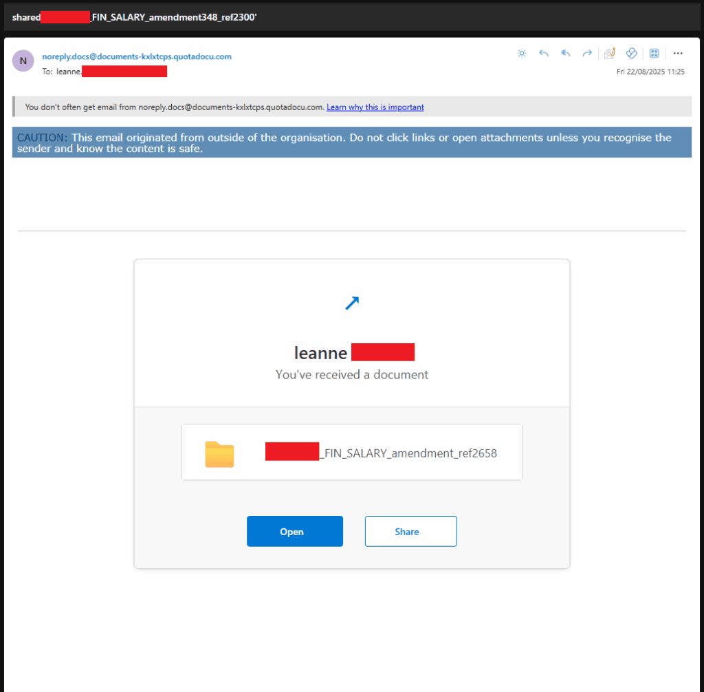 Financial salary amendment document received via email from Stripe OLT platform.